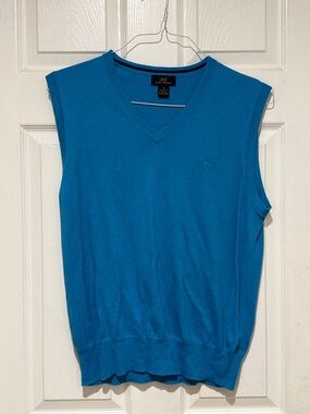 360 Cashmere Men’s V-Neck Sleeveless Sweater Vest in Bright Blue